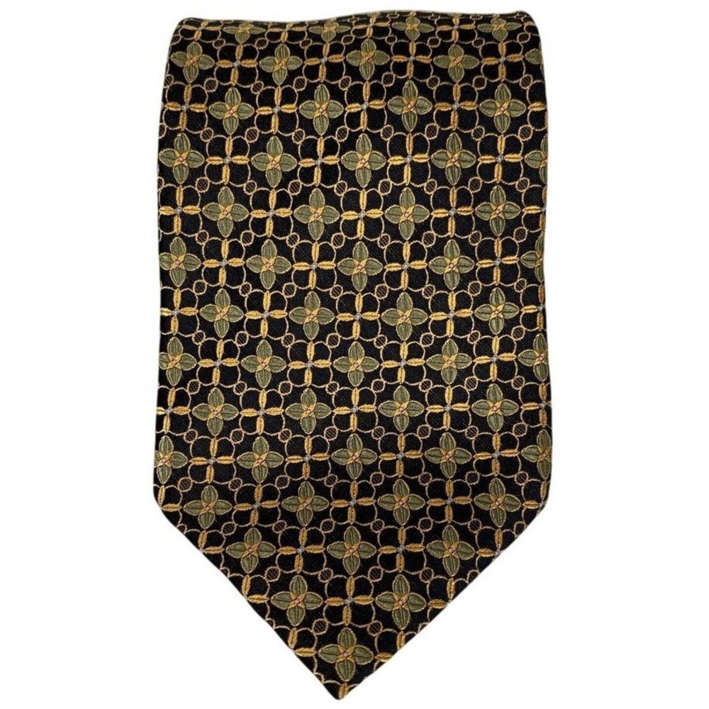 Setazone Men's Neck Tie Silk Floral Black Gold Floral 62" Handmade - Picture 1 of 5